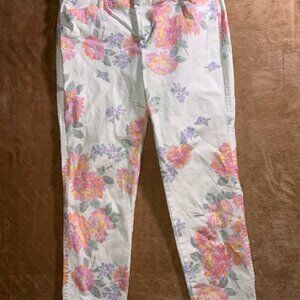 Old Navy The‎ Pixie Women 6R Cream Floral Pink Mid-Raise Ankle Chino Pant (U)